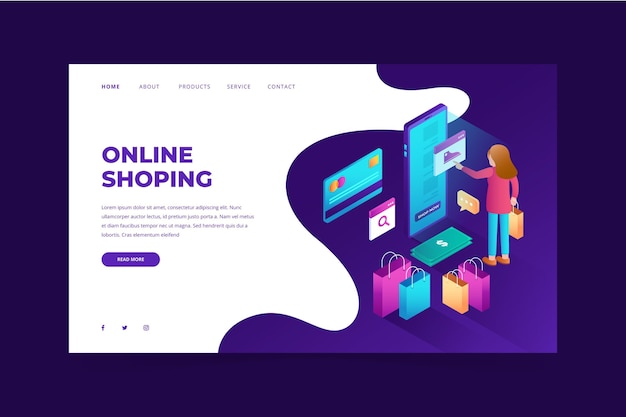 Free Vector shopping online landing page