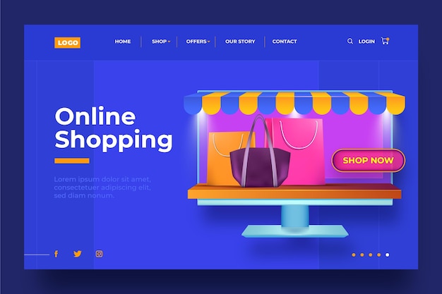 Shopping online realistic landing page