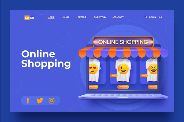 Shopping online realistic template landing page