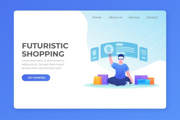 Shopping online template futuristic landing page