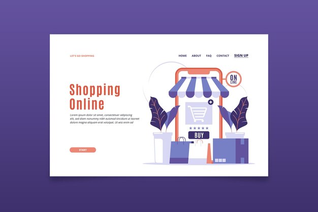 Shopping online template landing page flat design template