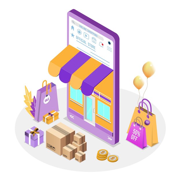 Shopping and payment online process on computer smartphone and tablet