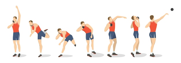 Free Vector shot put set set of athlete's rutting of the shot