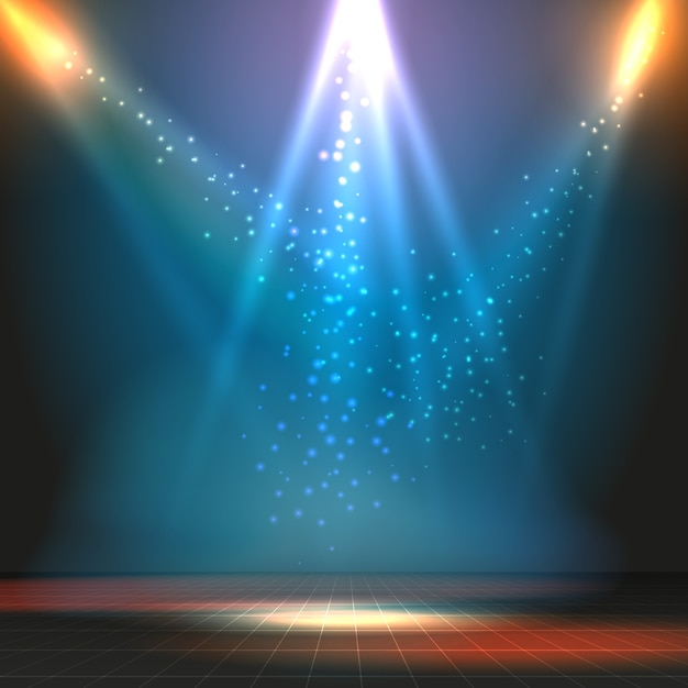 Free vector show or dance floor vector background with spotlights. party or concert, stage and floor illustration