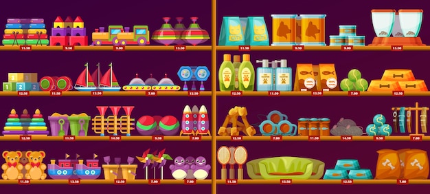 Free Vector showcase with kid toys and animal items