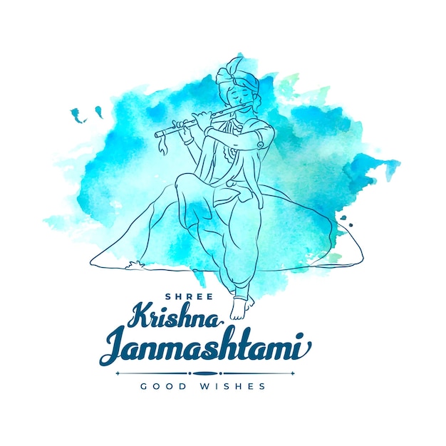 Free Vector shree krishna janmashtami watercolor wishes card background vector