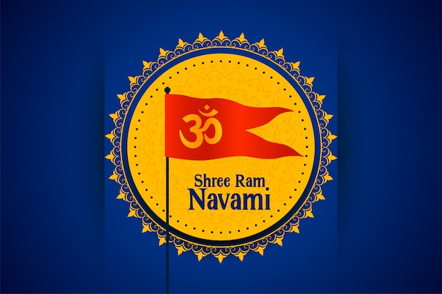 Shree ram navami festival card with om symbol flag