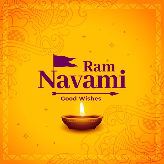 Shree ram navami hindu festival decorative greeting card with arrow