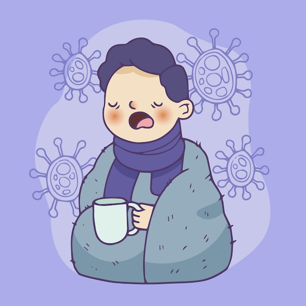 Free Vector sick boy holding a cup of tea