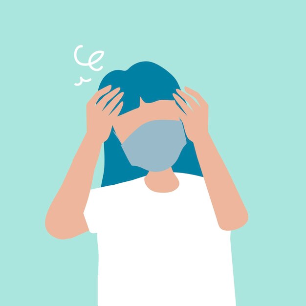 Free vector sick woman having a headache covid-19 awareness vector