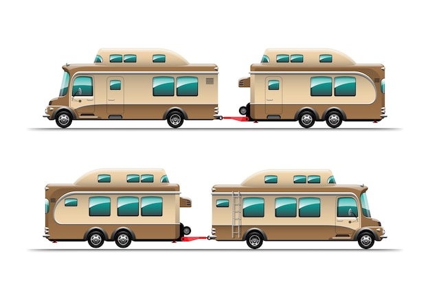 Free vector side view of camping trailers, travel mobile homes or caravan  illustration