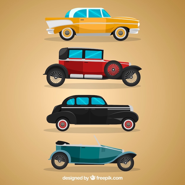 Free Vector side view of classic cars