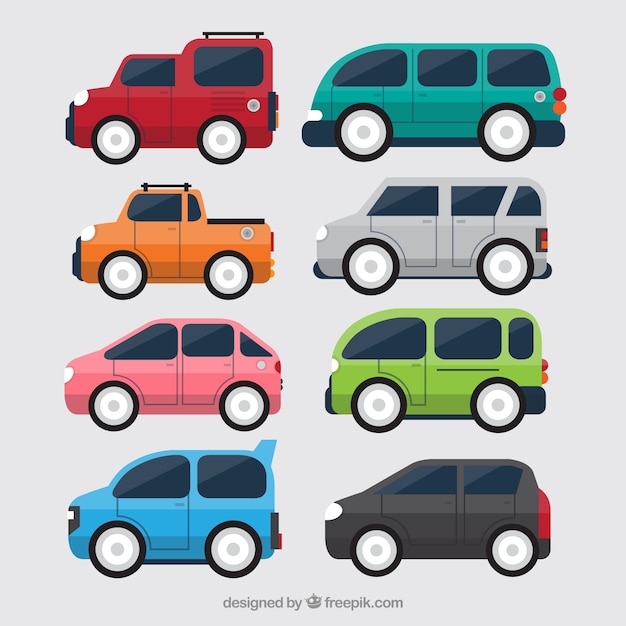 Free Vector side view of eight flat cars