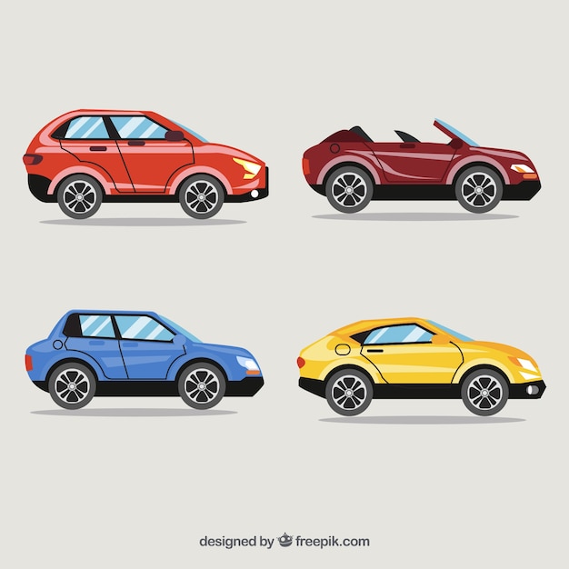 Free vector side view of realistic flat cars