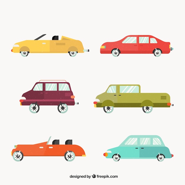 Free vector side view of six cars in various colors