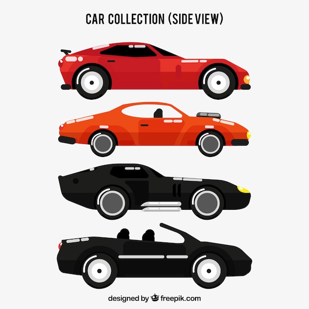 Free vector side view of six sports cars