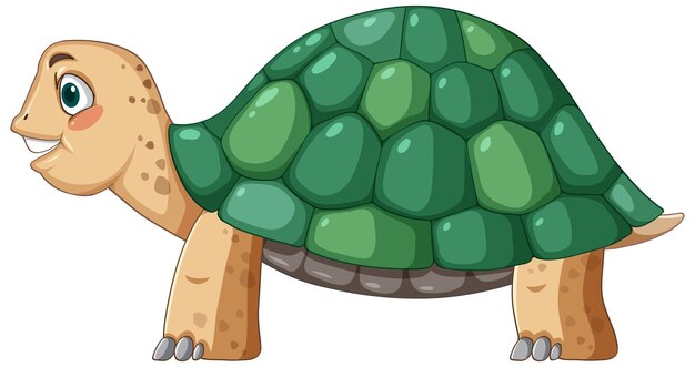 Side view of turtle with green shell in cartoon style