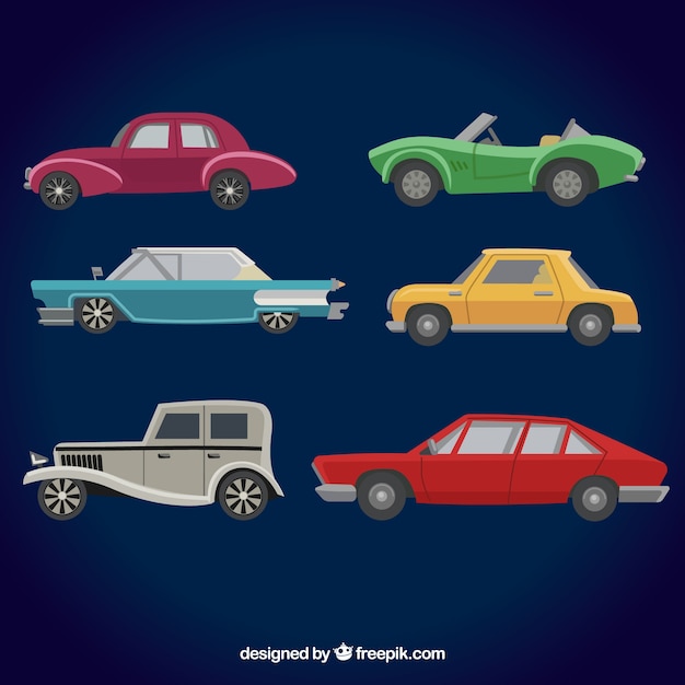 Free Vector side view of vintage cars