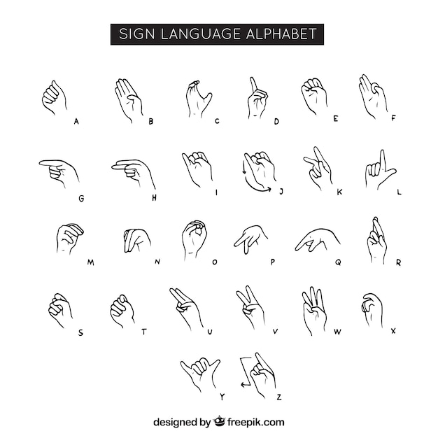 Free Vector sign language alphabet in hand drawn style