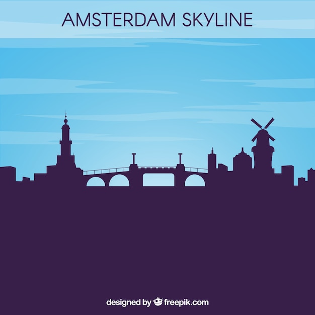 Silhouette amsterdam skyline background