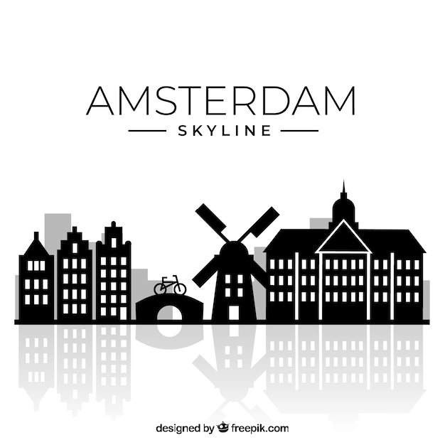 Silhouette amsterdam skyline background