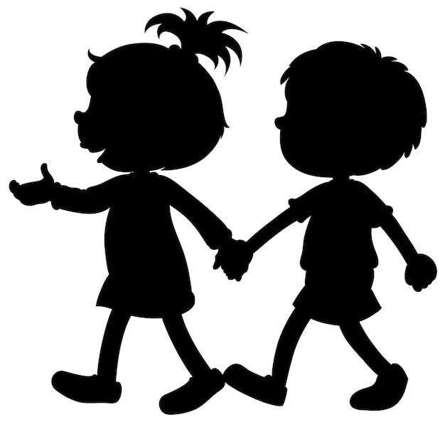 Silhouette boy and girl holding hands