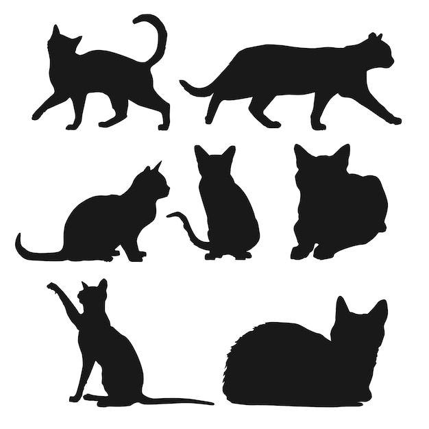 Silhouette of cats in different positions