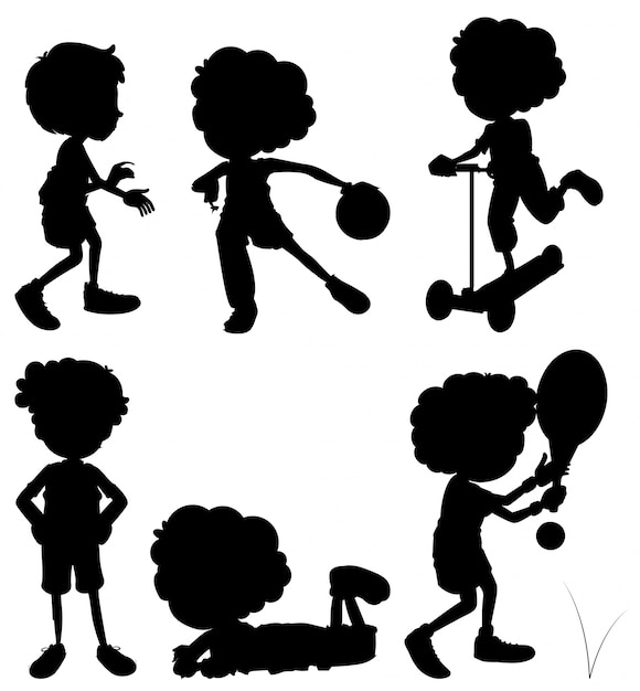 Silhouette children doing different activities