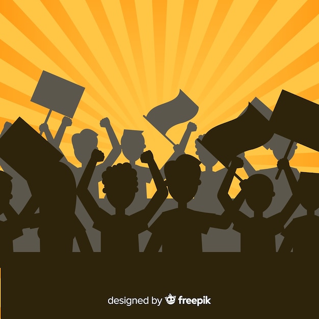 Free Vector silhouette crowd of people with flags and banners in a manifestation