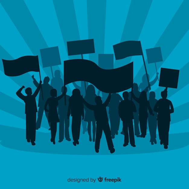 Free Vector silhouette crowd of people with flags and banners in a manifestation