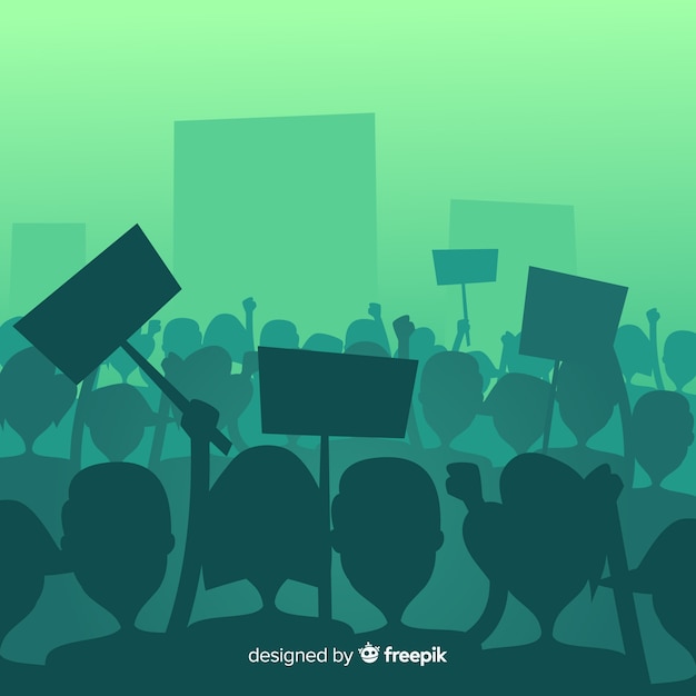 Free Vector silhouette crowd of people with flags and banners in a manifestation