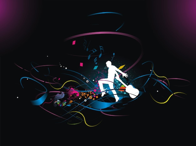 Free Vector silhouette of dancing man with color wave line background vector illustration