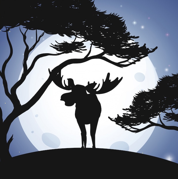 Silhouette Deer and Forest Scene