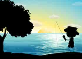 Free vector silhouette fishing