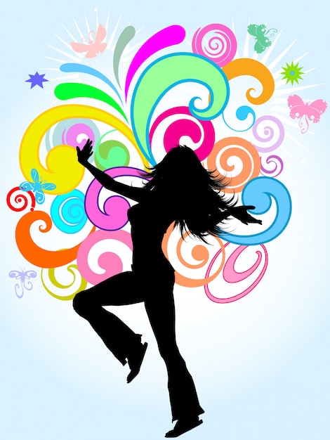 Free Vector silhouette of a funky female on a bright colored background