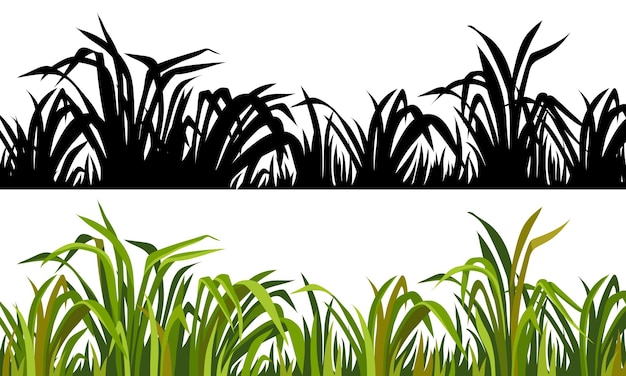 Free Vector silhouette grass weed marsh reeds cattail bulrush isolated border of swamp and exotic plants