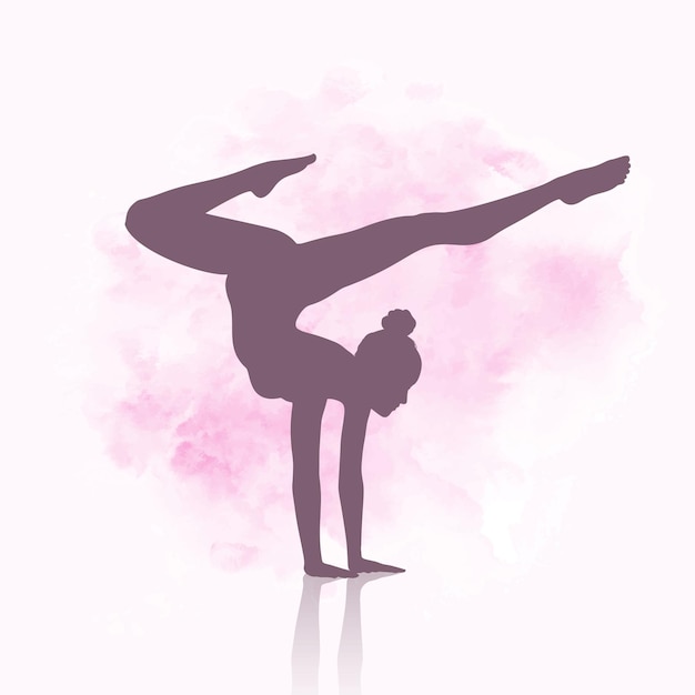 Silhouette of a gymnast on a watercolour background