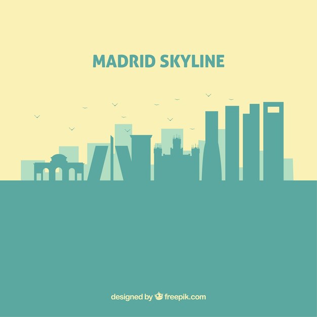 Silhouette madrid skyline background in flat style