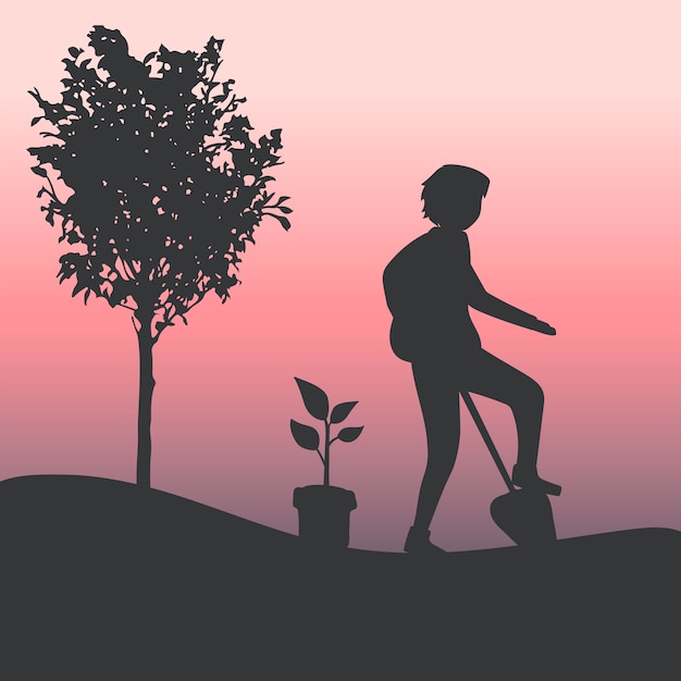 Free vector silhouette of a man gardening vector