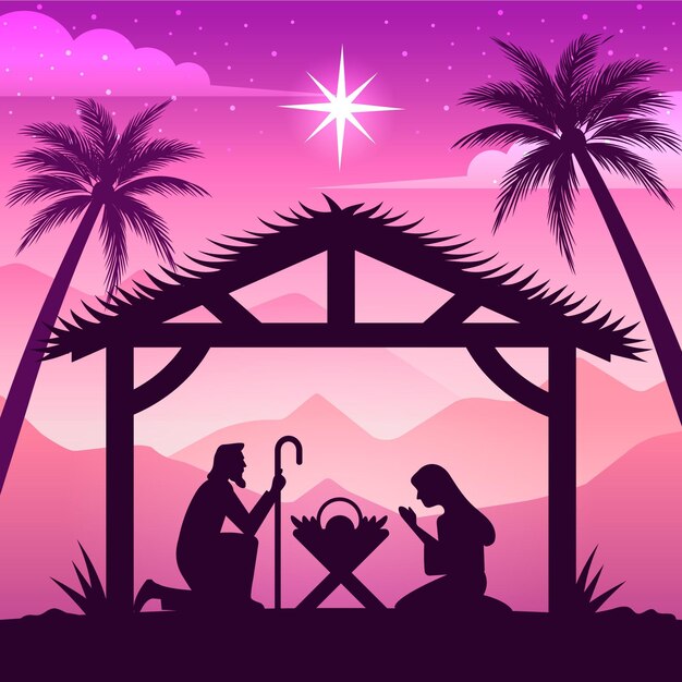 Silhouette nativity scene illustration