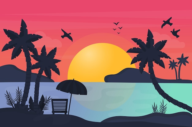 Free Vector silhouette of palms and sundown background