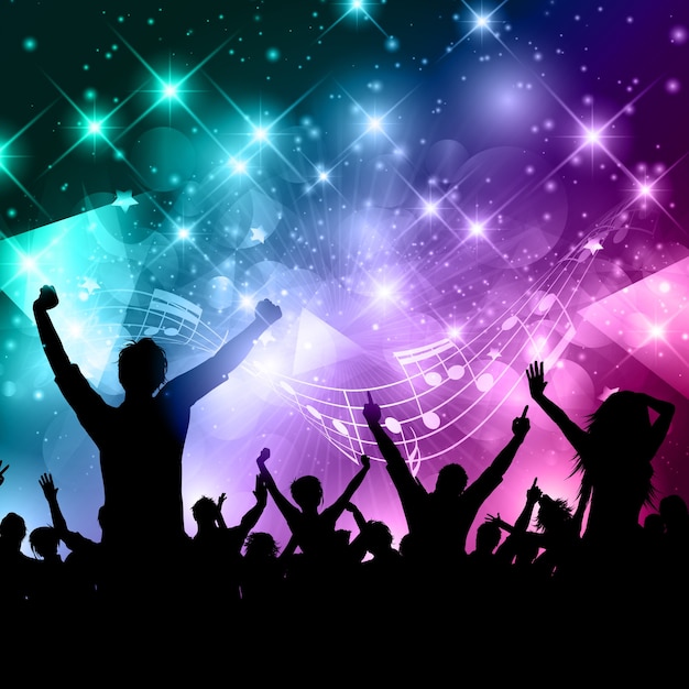 Free Vector silhouette of a party crowd on an abstract with music notes