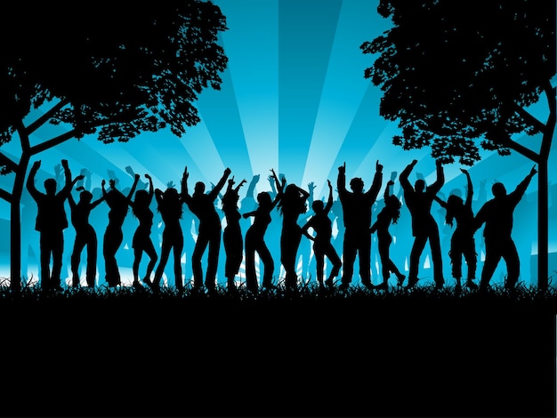 Free Vector silhouette of a party crowd dancing outside illustration