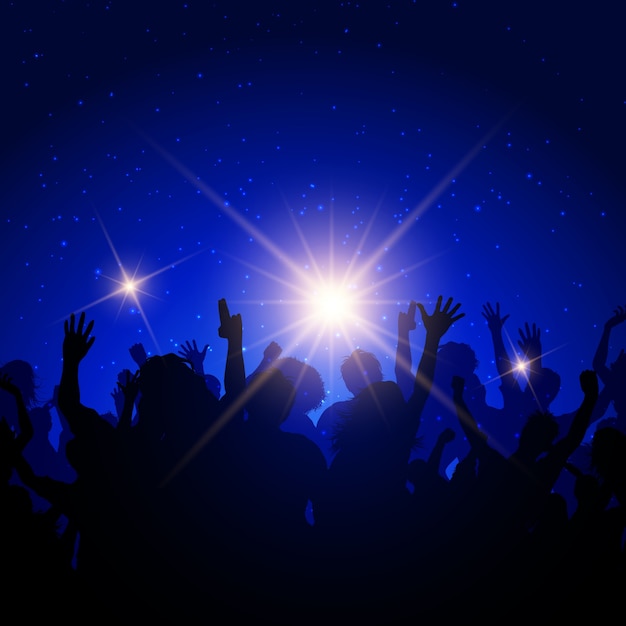 Free vector silhouette of a party crowd on a night sky background