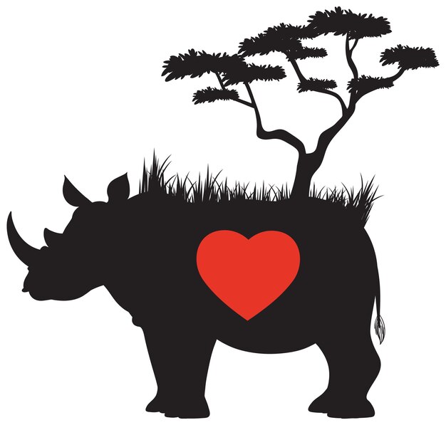 Silhouette rhinosaurus with heart