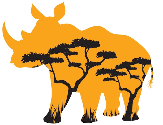 Free Vector silhouette rhinosaurus with tree