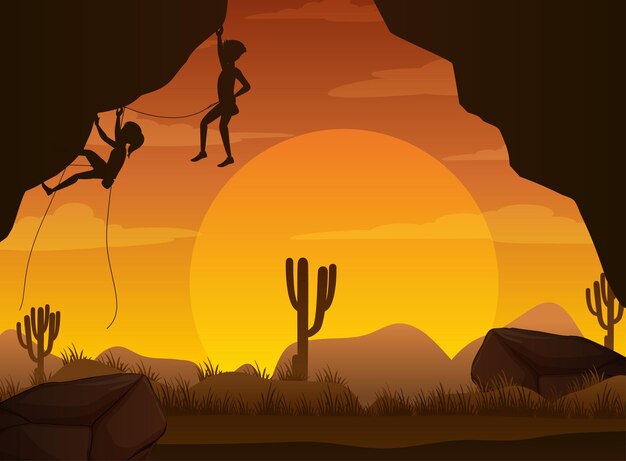 Silhouette rock climbing background