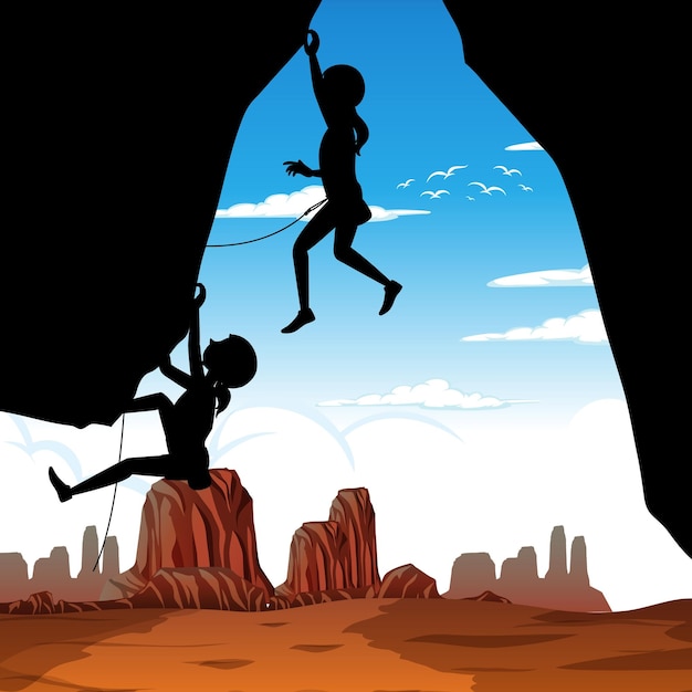 Free Vector silhouette rock climbing background