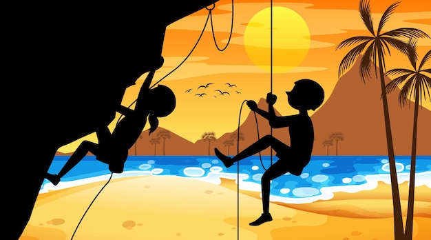 Free Vector silhouette rock climbing background