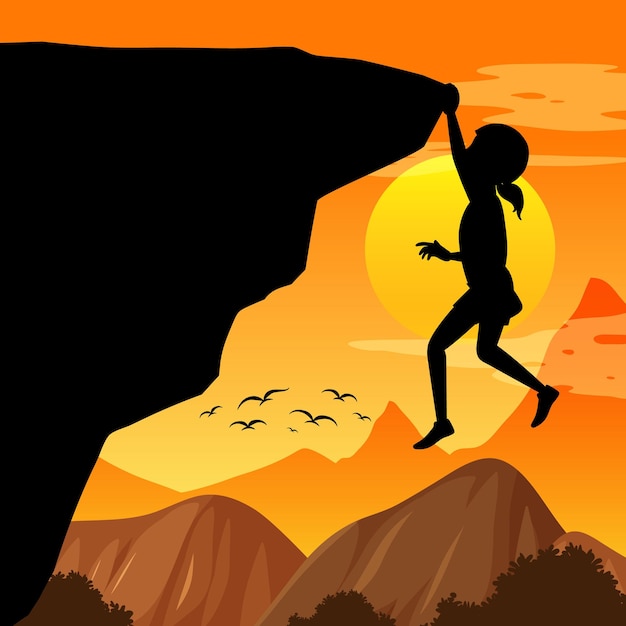 Silhouette rock climbing background